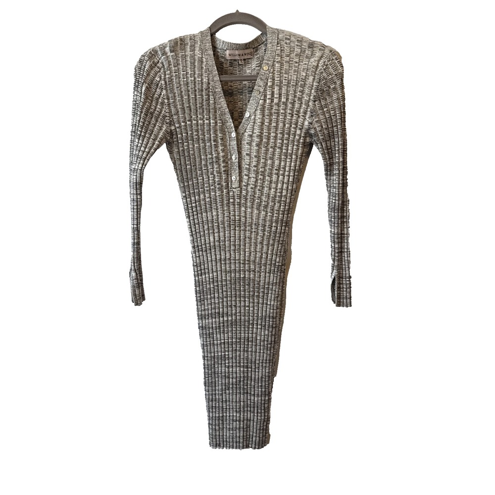 Willow & Wind Ribbed‎ Henley Bodycon Midi Long Sleeve Dress Women's M Boho Sexy
